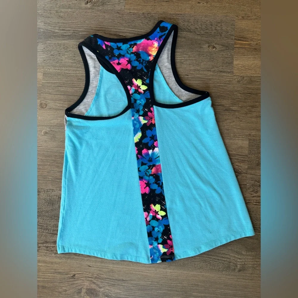 Justice Floral Gymnast Tank with Blue and Black Accents